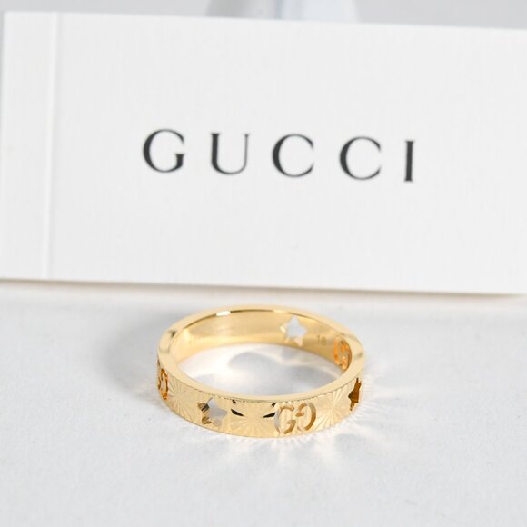 Gucci Icon Star ring 18k Yellow Gold 4mm Band Size 18 Brand New No Box - Picture 12 of 12